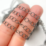 Black Rhodium Sterling Silver Twisted Round Link Chain